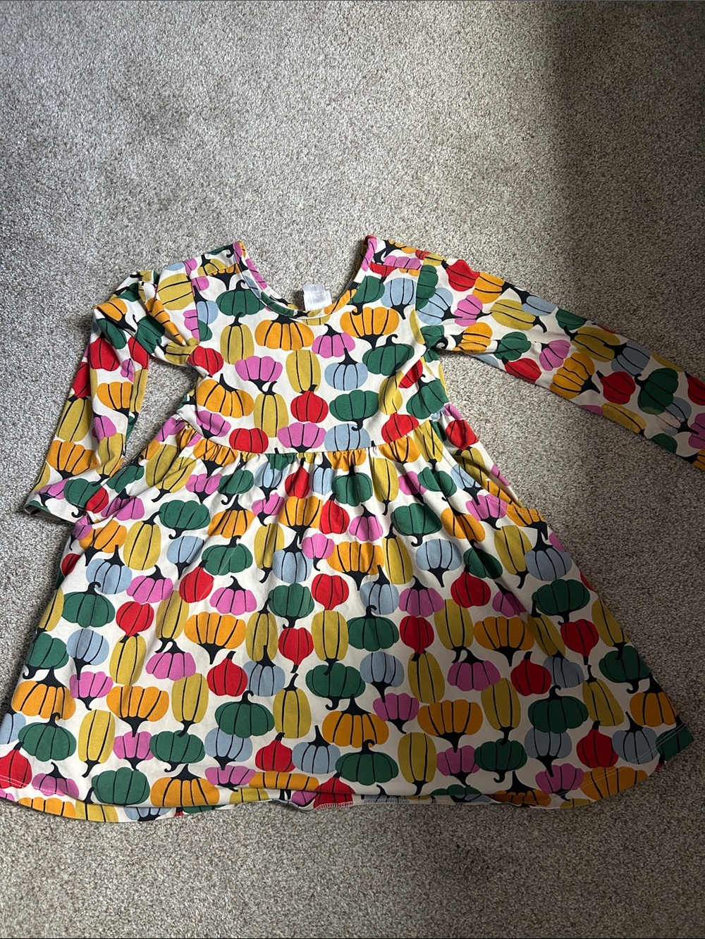 Hanna Andersson Cream Dress with Colorful Pumpkin Print